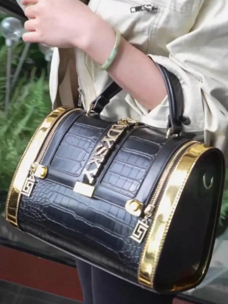 2025, Damen-Umhängetasche, Umhängetasche, hochwertig, Schwarz, Gold, Spleißen, Farbe, lässige Umhängetaschen, Handtasche, modisch, Sac A Mai