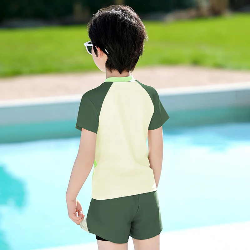 Pantaloncini a doppio strato Costumi da bagno per ragazzi Costume da bagno 2 pezzi Costume da bagno per bambini Manica corta Costume da bagno per ad asciugatura rapida per adolescenti