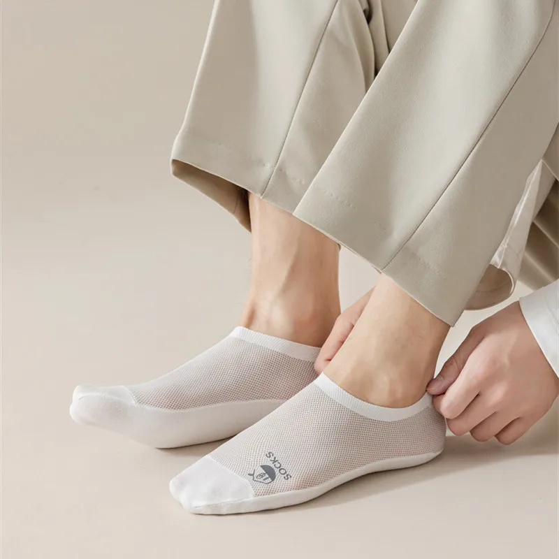 Calcetines de seda de hielo para hombre, medias de malla transpirable, invisibles, antideslizantes, tobilleras de corte bajo, Verano