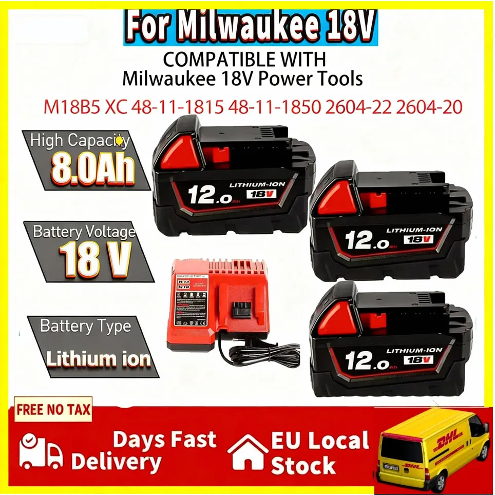 Batterie de remplacement au lithium 100% pour Milwaukee M18 18V 12000mAh 18650 pour Milwaukee 48-11-1860 48-11-1850 48-11-1840 Batterie d'outil