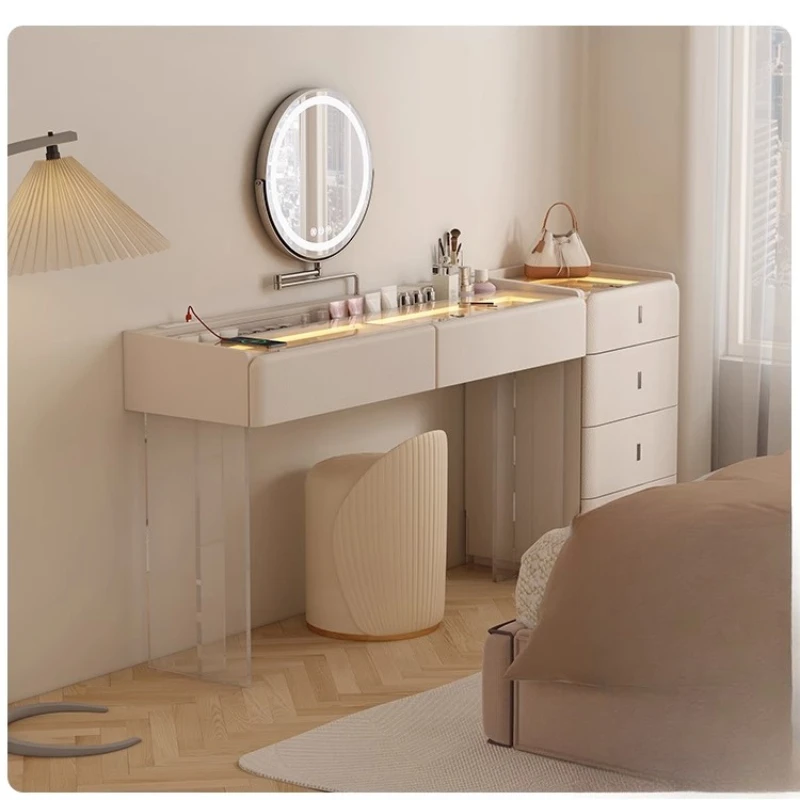 

Italian light luxury multi-functional dresser glass countertop master bedroom new solid wood designer table makeup table black