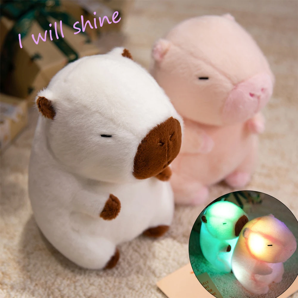 24cm Light up Capybara Stuffed Animal Soft Plush Toys with Colorful LED Night Light Capybara Toys Kids Holiday Boy Birthday Gift