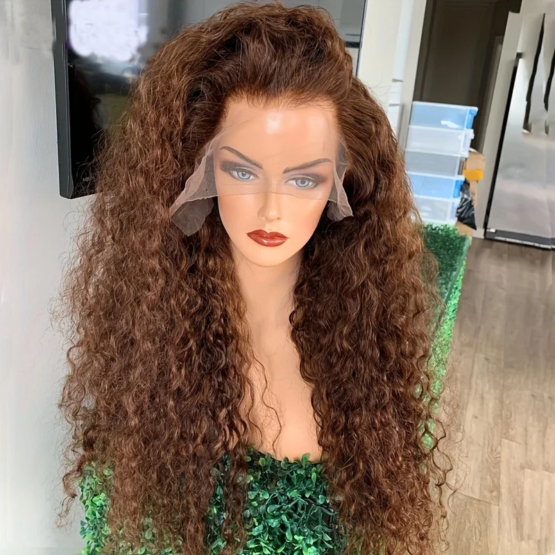 

Мягкий 26-дюймовый длинный коричневый курчавый вьющийся парик плотности 180 для женщин, синтетический термостойкий бесклеевой парик на каждый день