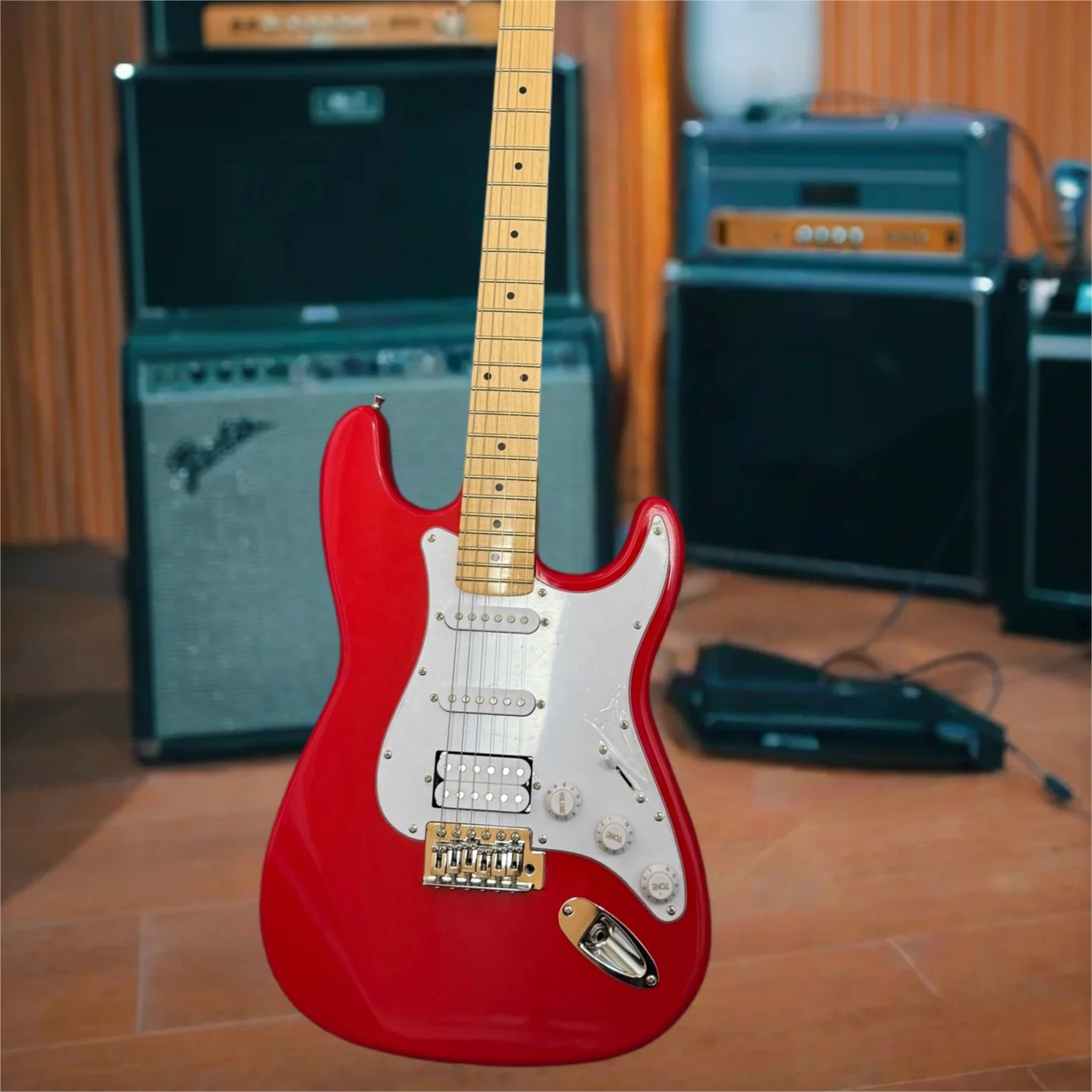 Discount Vibrant Red Gloss Finish STGUI Electric Guitar HSS Pickups Maple Fingerboard Dot Markers Comfortable C-Shaped Neck Gift