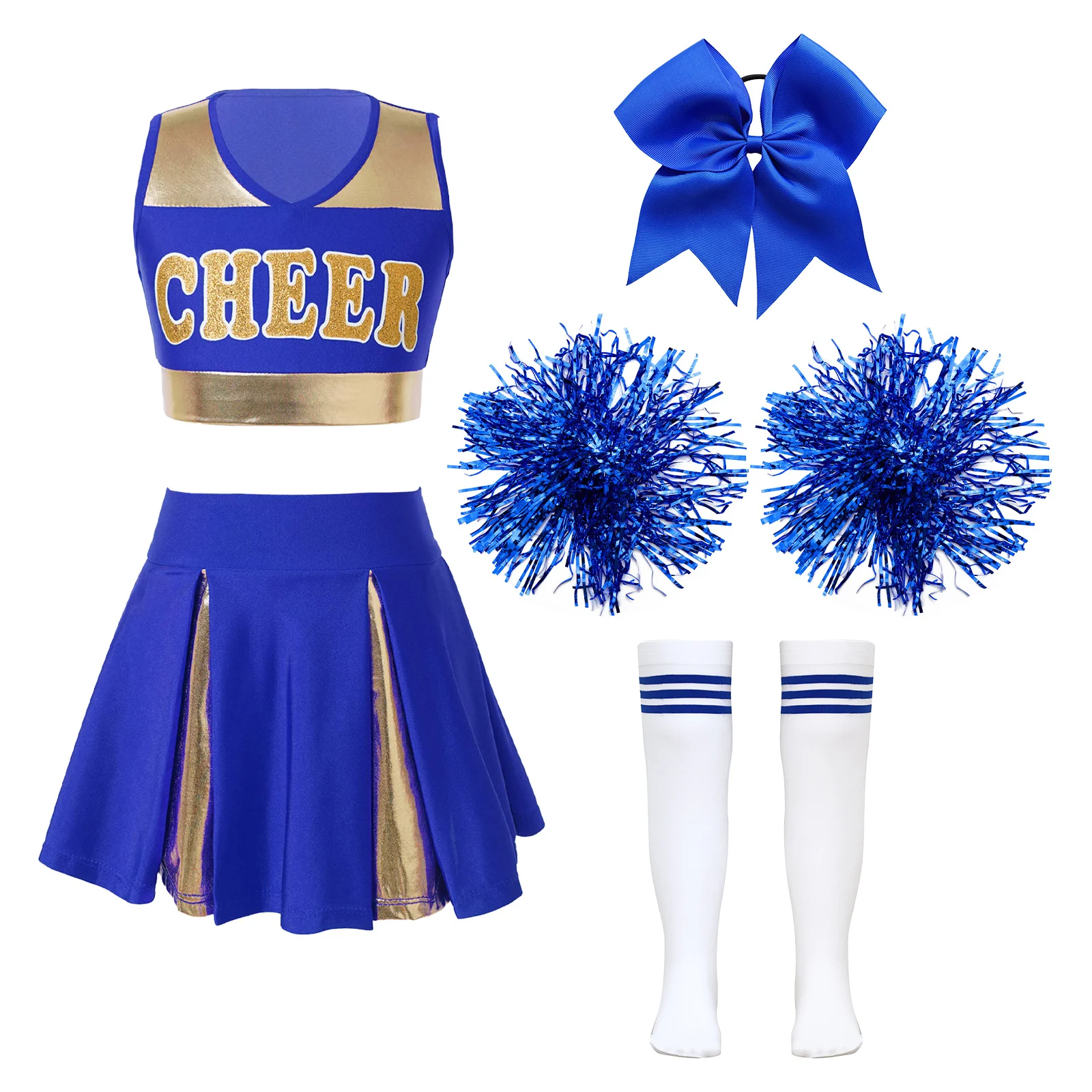 Kids School Girls Cheerleader Uniforms Sleeveless Crop Top Skirt Socks Clothes Sets for Children Cheerleading Dance Outfits