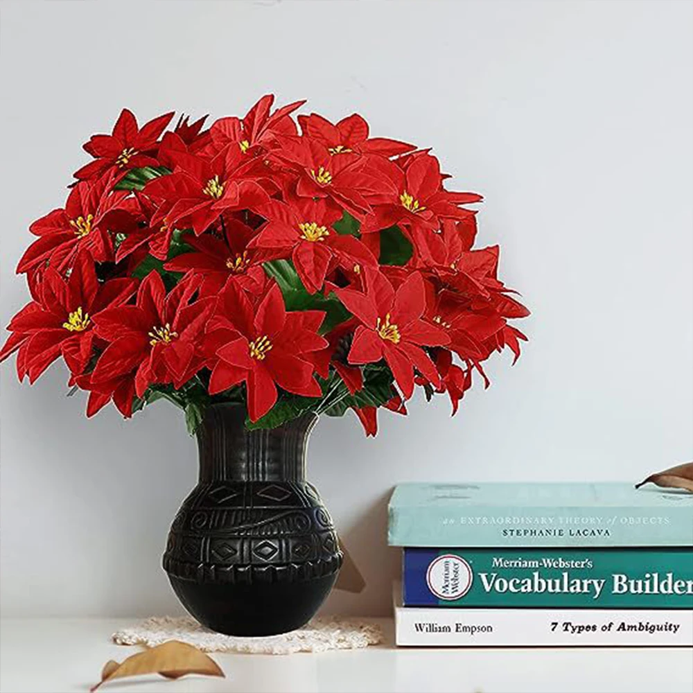 5-köpfige künstliche Weihnachtsstern-Blumen, Weihnachtsstrauß, Winter-Weihnachtsstern-Büsche für Weihnachtsfeier, Urlaubsarrangements, Dekoration – Detail 2