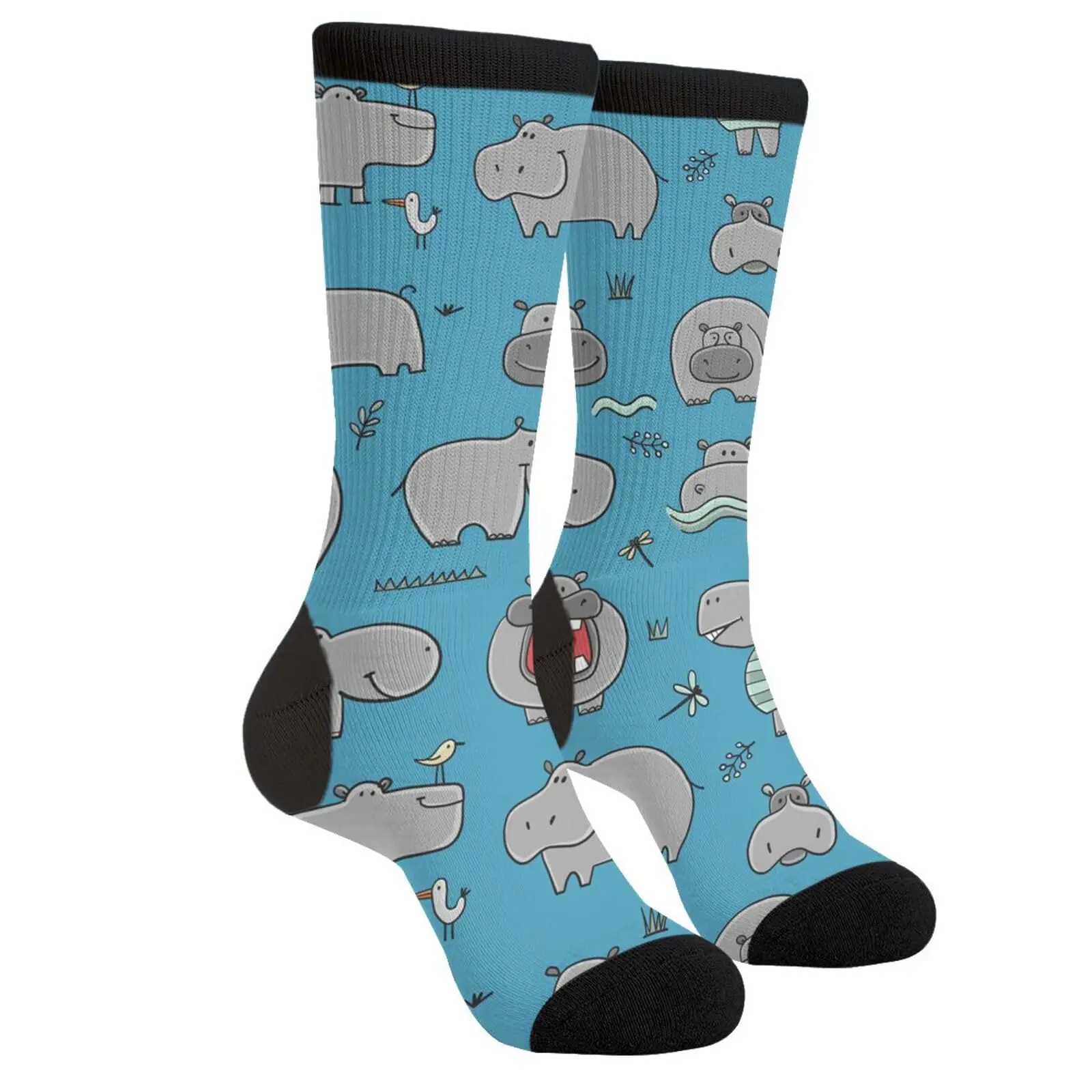 Hippopotamus Family Cute Hippo Novelty Crew Socks Casual Crazy Funny Dress Socks For Women Men Teens Gift