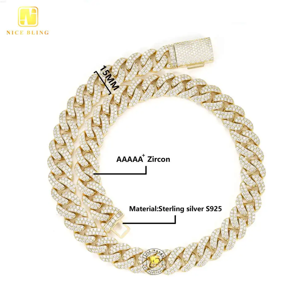 

Affordable 925 Sterling Silver Cuban Link Chain Cubic Zirconia Necklace18k Gold Plated Necklace Men Cadenas Heavy Hip Hop Rock