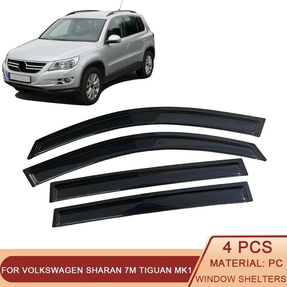 For Volkswagen Sharan 7M Tiguan Mk1 Auto Black Tinted Car Side Window Visor Guard Vent Awnings Shelter Rain Guard Door Ventvisor