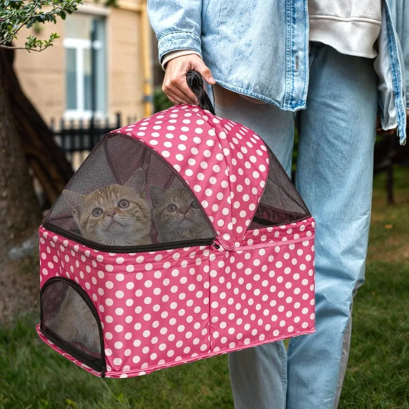 Foldable 3-in-1 Pet Stroller for Small & Medium Dogs – Detachable Carrier + Car Seat + Push-Button Entry – Smooth-Rolling 4-Whee view 3