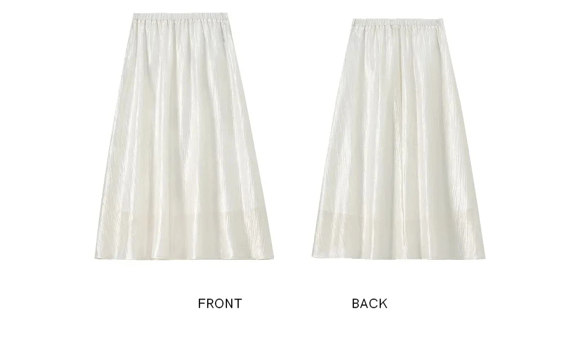 SENTUBILA Eleganter Satin-Plissee-Midirock für Damen, Sommer 2026, elastische Taille, glänzende Textur, fließender Rock für den Alltag 162QG6653 – Detail 36