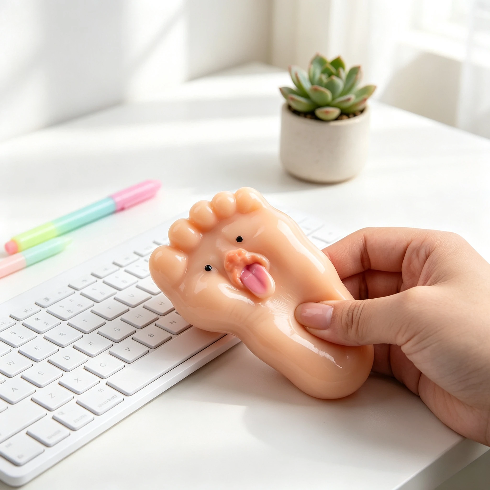 Cute Weird Foot Squishy Stress Relief Toy, Soft Stretch High Elastic Squeeze Fidget Toy, Funny Tongue Foot Shaped Decompression Toy, Prank Party Novelty Gift, Desktop Decor for Adults Teens, Halloween Christmas Holiday Present