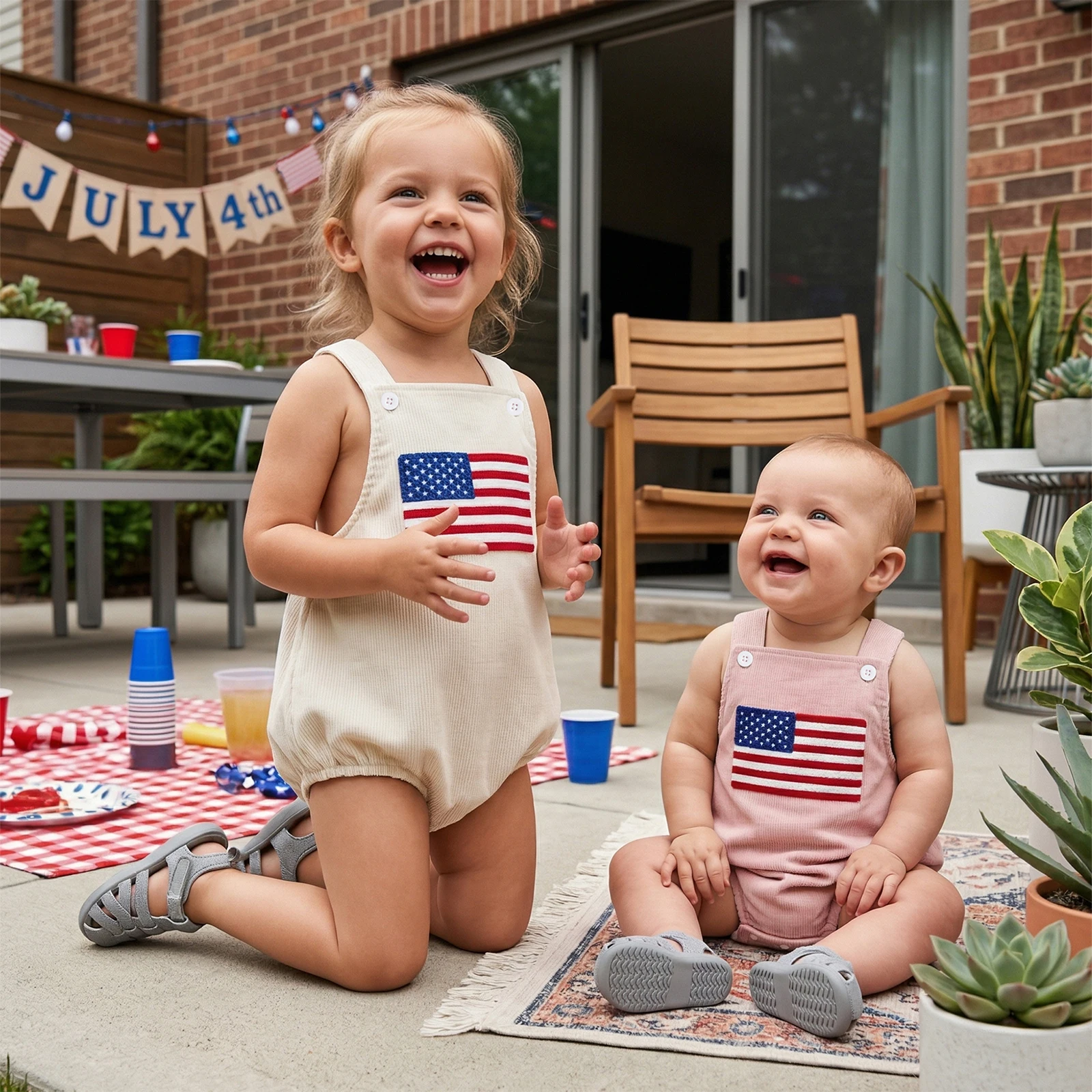 Infant Baby 4th of July Romper Overalls American Flag Embroidery Sleeveless Patriotic Jumpsuits Independence Day Clothes