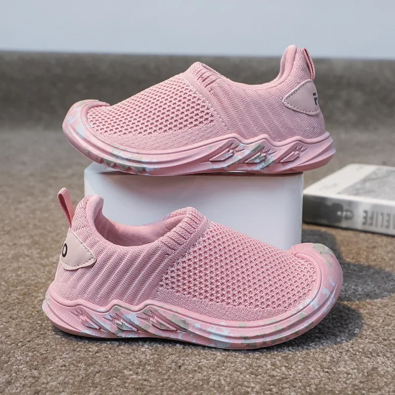 

2025 Pink Girl's Socks Sneakers High Top Knit Girl Running Shoes Comfy Non-Slip Socks Training Shoes For Kids