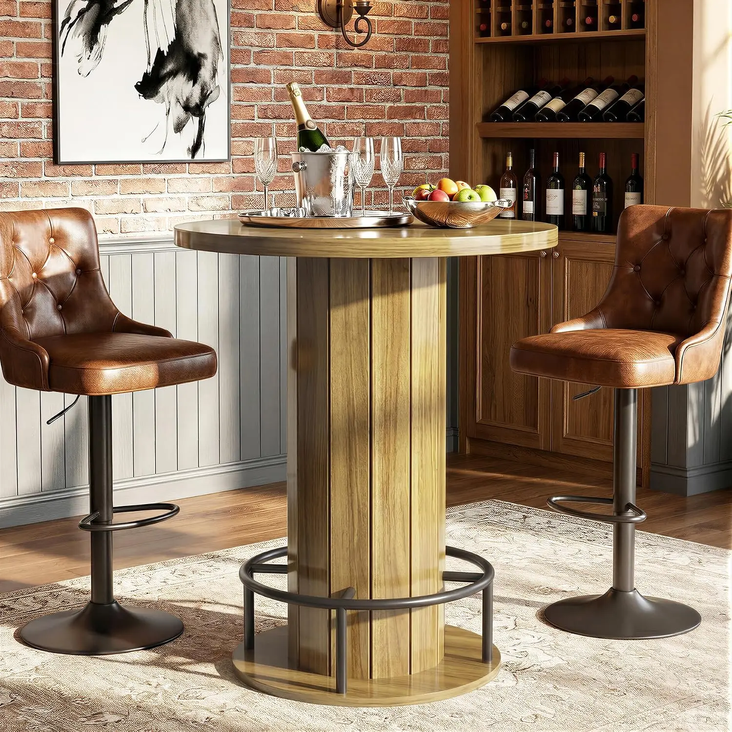 Metal Round Cocktail Table with Footrest Bar Pub Bistro Cafe Furniture, Customized