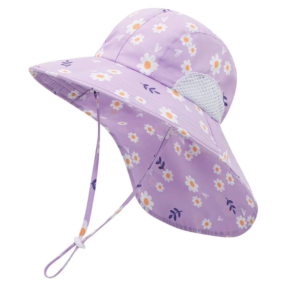 Casual Anti UV Bucket Hat Breathable Printed pattern Children's Sun Hat Soft with Neck Covers Summer Beach Cap for Girls Boys