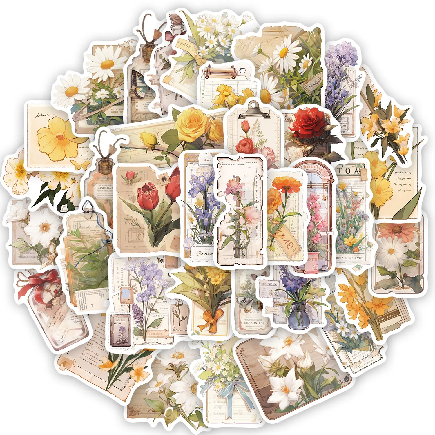50 pçs flor tempo diversão adesivos diy caso de telefone portátil copo água computador brinquedo adesivos