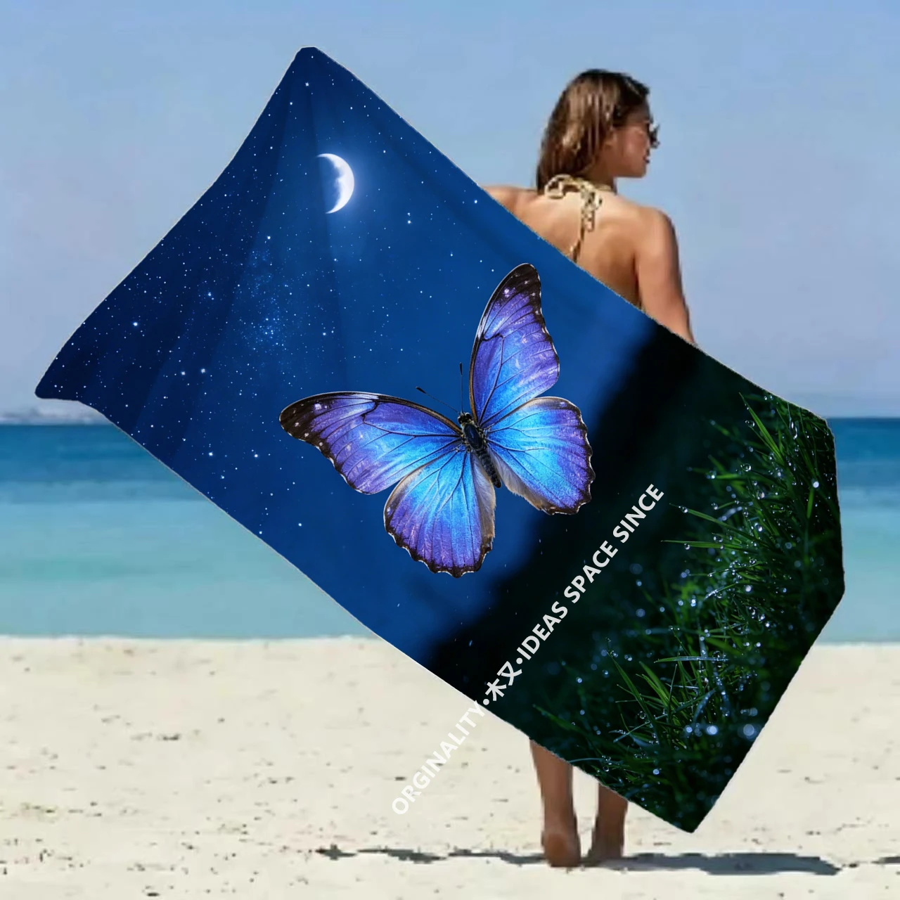 Night Sky Morpho Butterfly Beach Towel Patterned Sunscreen And Windproof Suitable For Swimming Pool Camping Travel