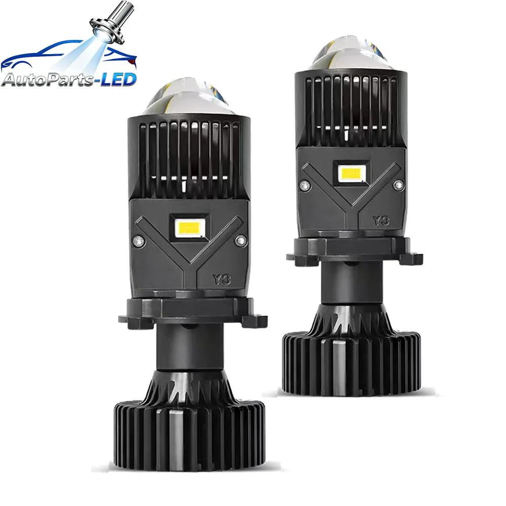 

2pcs H4 LED Projector 3000K+4300K+6000K Headlight Bulbs Bi LED Lens Mini Projector Laser Y3S Triple Color Hi/Low Beam Turbo Fan