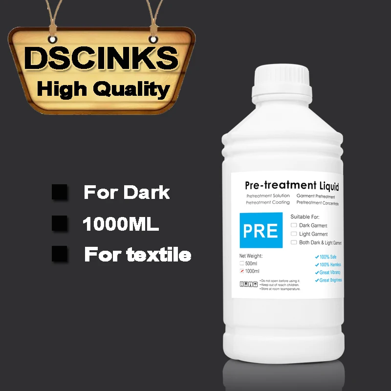 

1000ml DTG pre-treatment liquid for Dark Garment DX5 DX7 TX800 5113 4720 I3200 Printhead For Epson L1800 1390 R2000 F2000 F2100