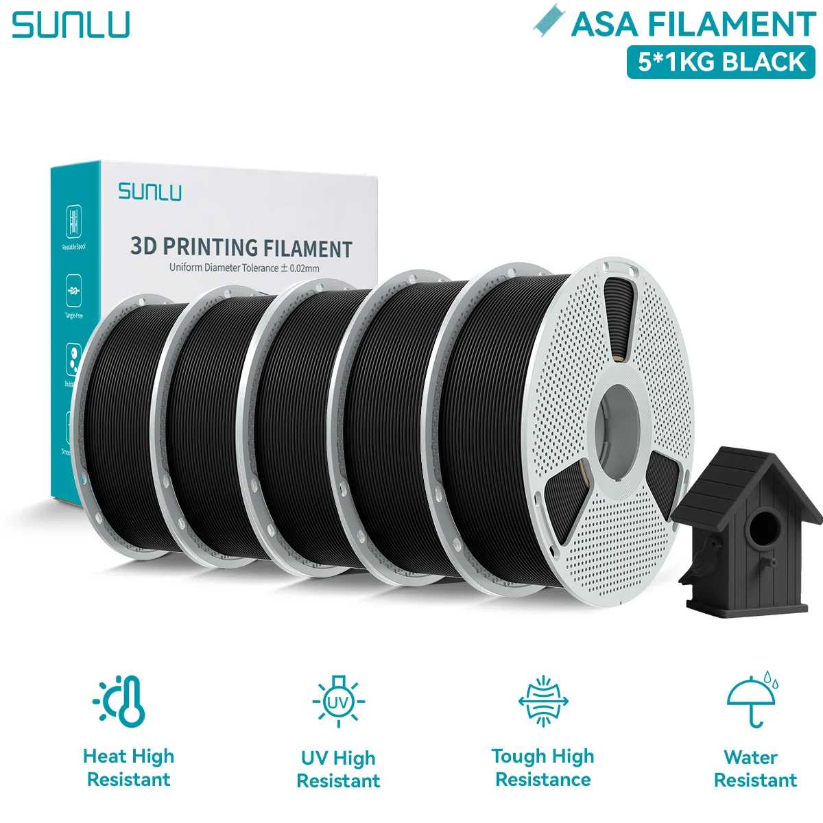 SUNLU ASA Filament 3D 1.75mm Résistant aux UV Résistant aux Hautes Températures Résistant aux Intempéries Filament ASA pour Matériel dImpression 3D Extérieur 5KG