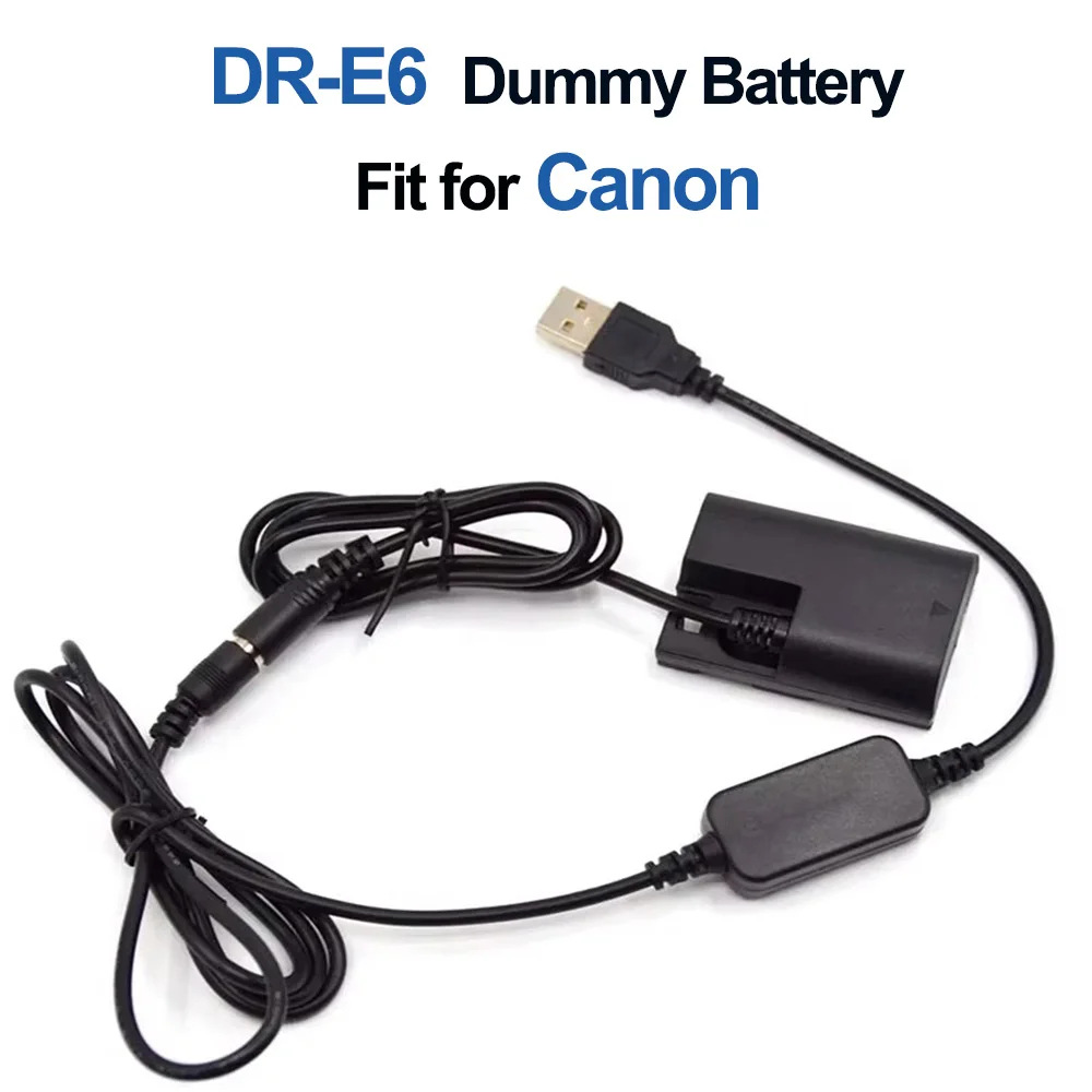 

5V USB to DC Cable DR-E6 DC Coupler Full Decoded LP-E6 Dummy Battery for Canon EOS 5D Mark II III 5D2 5D3 6D 7D 60D SLR Camera