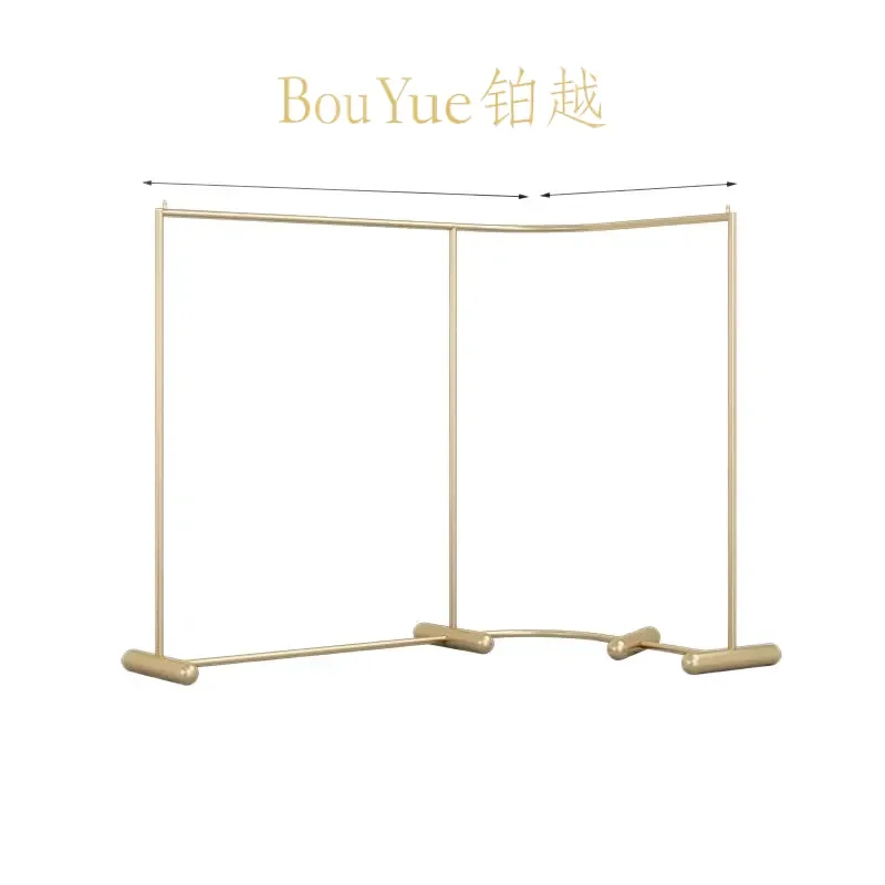 for Wrought Iron Paint L Shaped Curved Corner Middle Island Floor Rack Hanging Hanger Display Stand for Women's Clothing