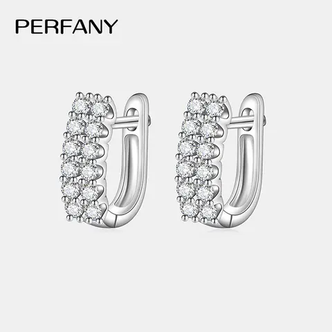 PERFANY – boucles d'oreilles créoles en Moissanite pour femmes, 0,72 ct, argent pur 100%, Double rangée de diamants brillants, bijoux élégants à la mode, cadeau