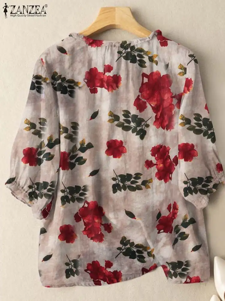 Vintage Floral Printed Shirt 2024 ZANZEA Summer Bohemain Female Blouse Women 3/4 Sleeve O Neck Blusas Casual Tops Tunic Femme