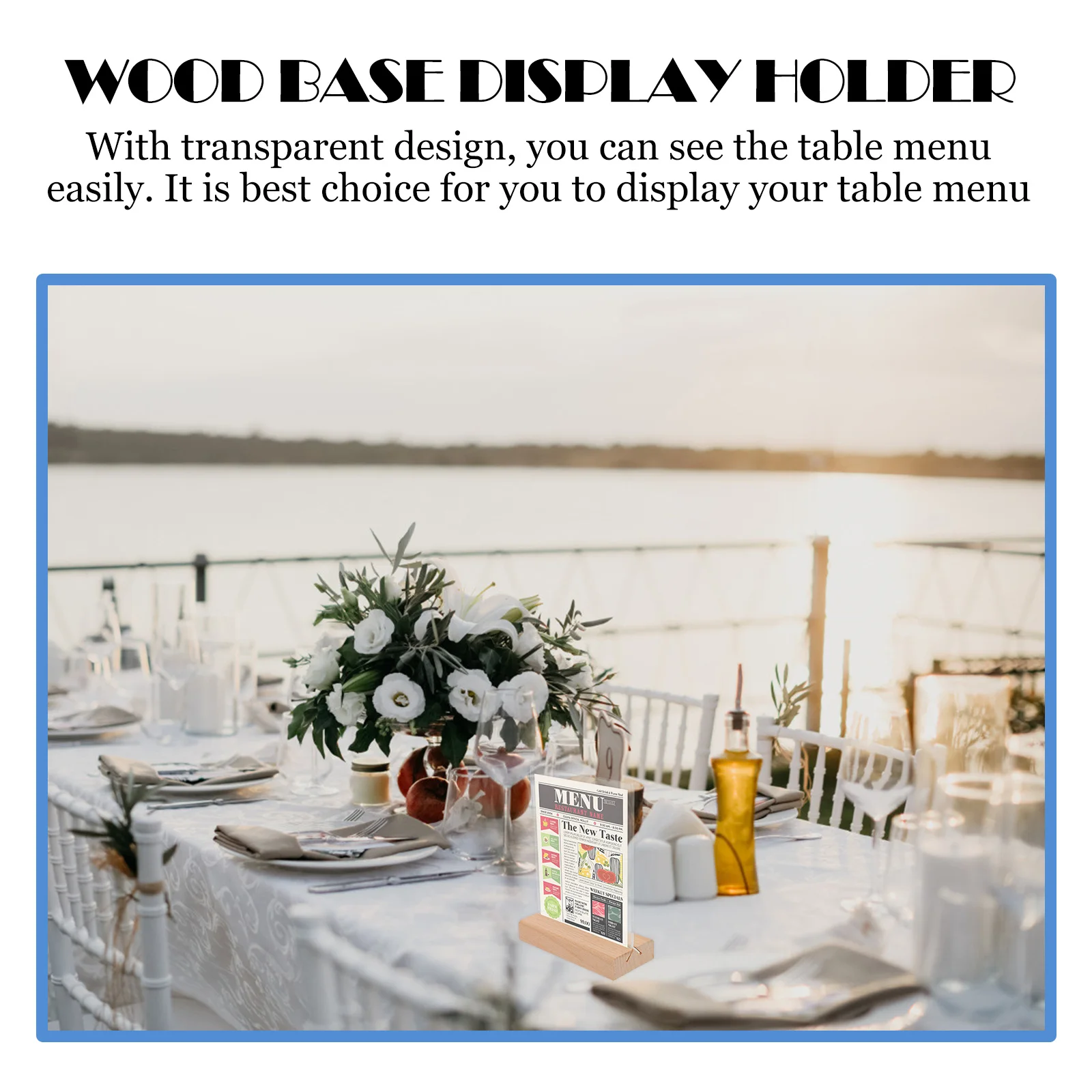 

3pcs Transparent Table Menu Display Holder Wood Base Clear Show Rack For Office Home Restaurant School Lightweight