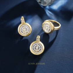 LUYIN Recommend Hot Selling Design Round Earrings Ring Jewelry Set For Women Copper Plated 14K Gold 2 Tone Party Wedding Gifts