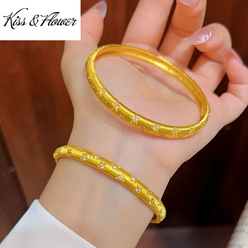 

KISS&FLOWER 24KT Gold Shiny Star Bangle Bracelets For Women Wedding Party Birthday Christmas Bride Mother Girl Lady Gifts BR399