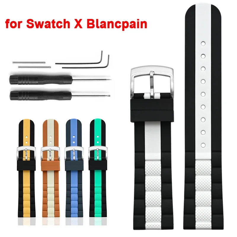 22mm High Tensile Silicone Strap for Swatch X Blancpain Five Oceans Series Men Sport Waterproof for Fifty Fathoms Watch Band