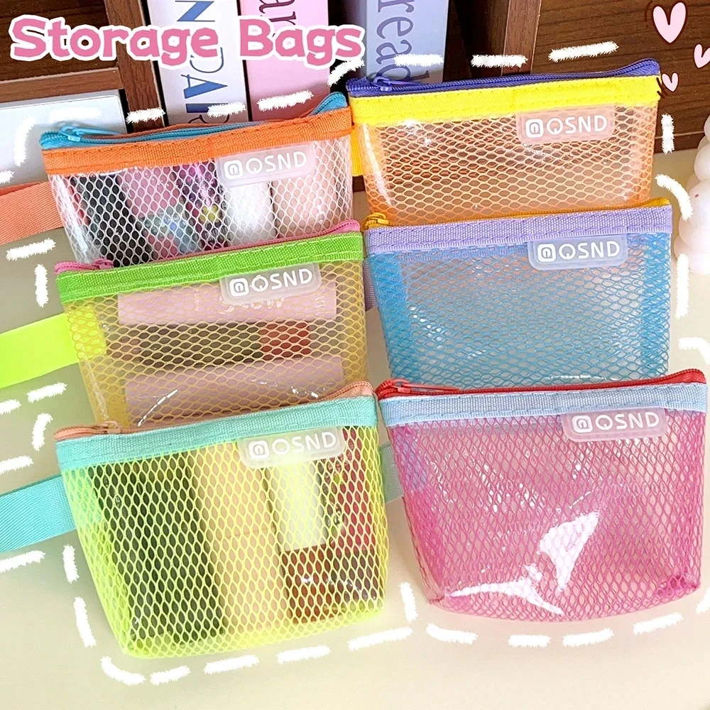 Mesh Zipper Pouch Travel Storage Bag Travel Colorful Clear Makeup Organizer Toiletry Bag Women Washable Portable Cosmetic Bags
