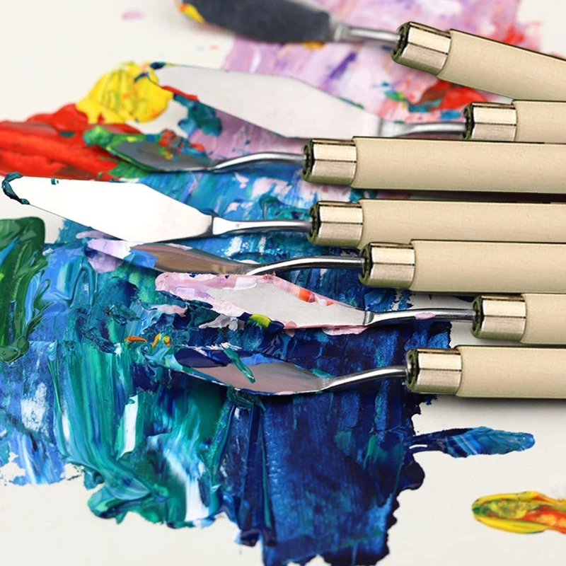 Шпатель Набор мастихинов Мастихины Деревянная ручка Лезвие из нержавеющей стали Скребок для смешивания для масляной акриловой 7x