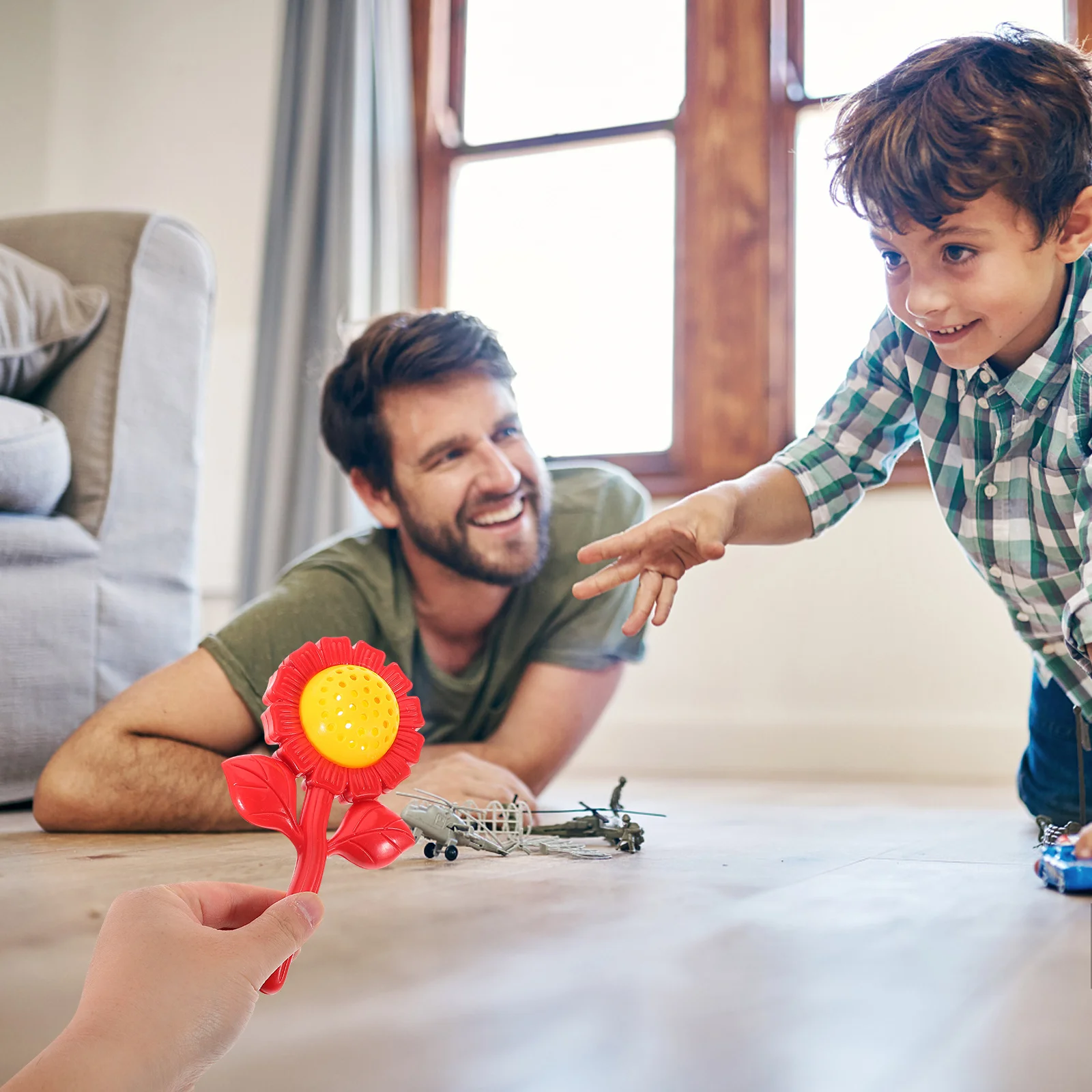Schattige zonnebloemvormige babybel - Cognitieve ontwikkeling Handrammelaar, gemakkelijk schoon te maken muziekinstrument voor pasgeborenen, peuters