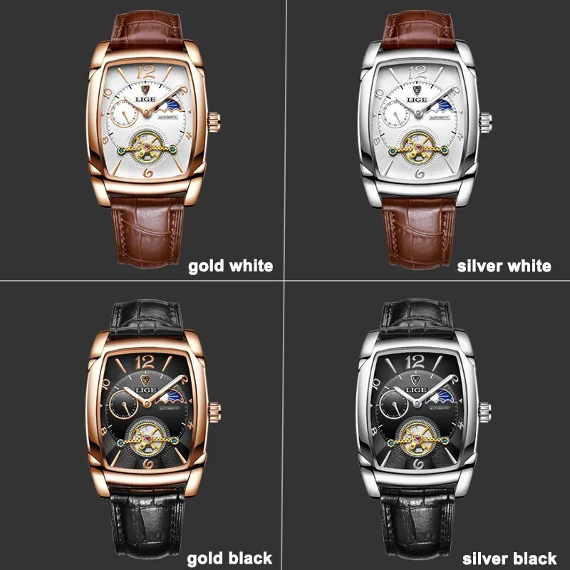 2024 LIGE New Men Watch Automatic Mechanical Watch for Men Business Sport Wristwatch Luminous Waterproof Leather Belt Clock Male