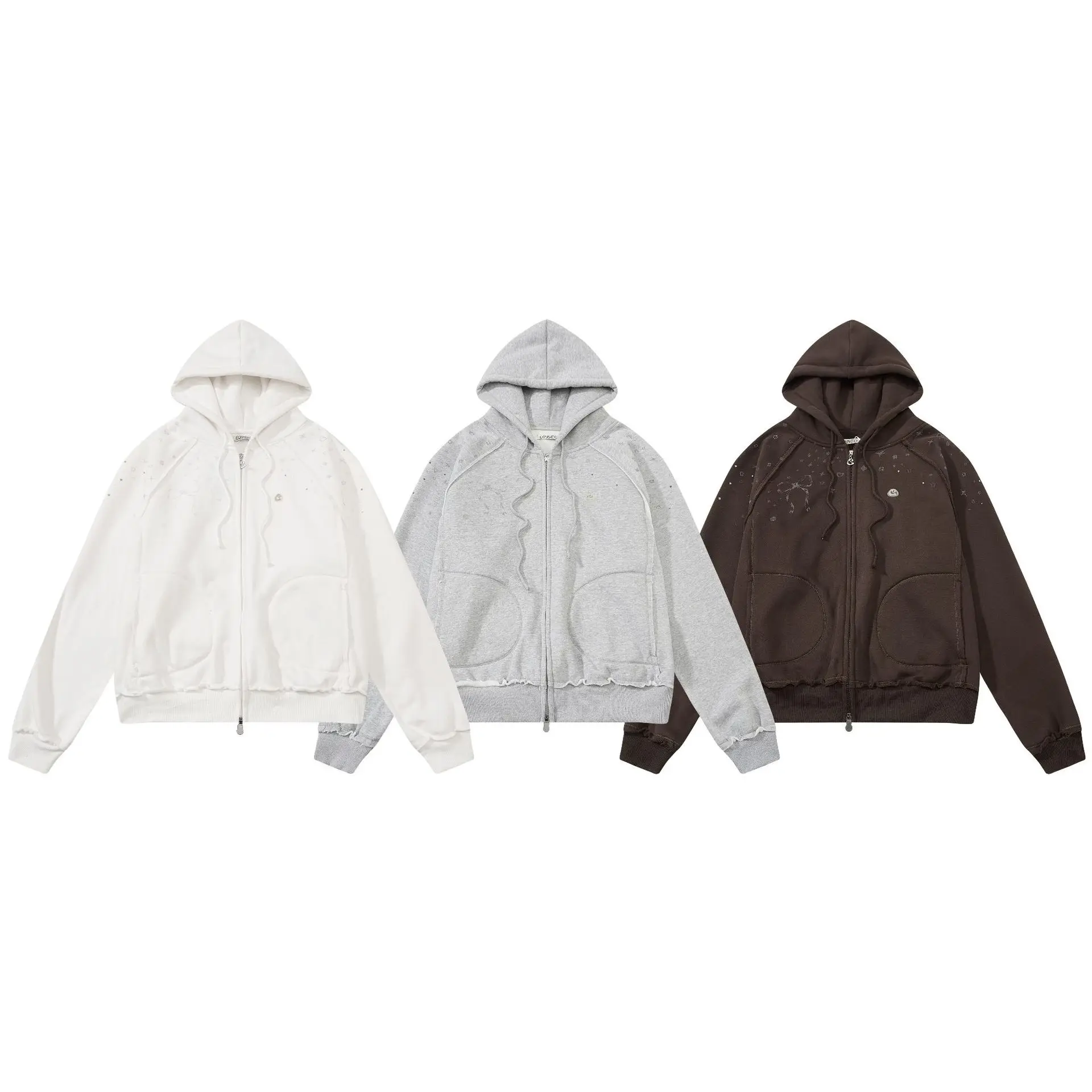 سترة نسائية بغطاء للرأس مبطنة بالصوف وطباعة نجوم وربطة عنق وسترة شتوية وخريفية سميكة ودافئة وأكمام طويلة وسحاب أمامي #4