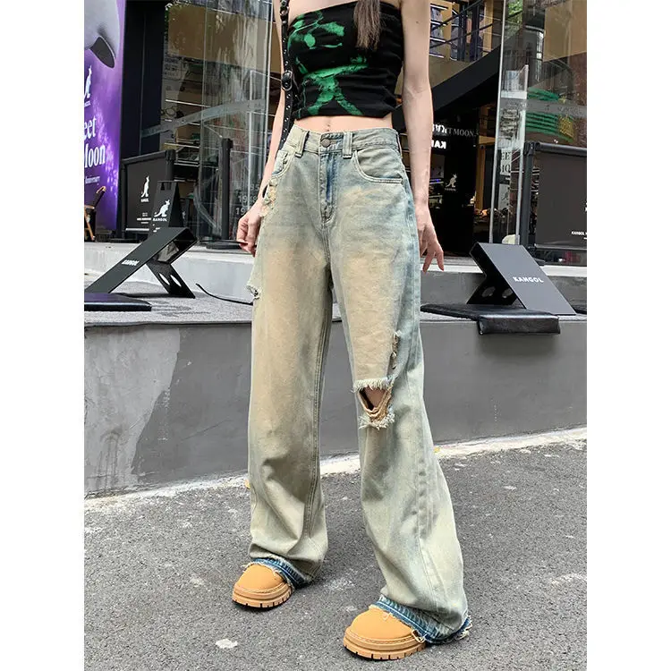 

Джинсы Femmes Downtown, женская одежда, потертая, потертая, рваная, с потертым подолом, женская одежда, джинсовая мода, альтернативный панк в стиле гранж