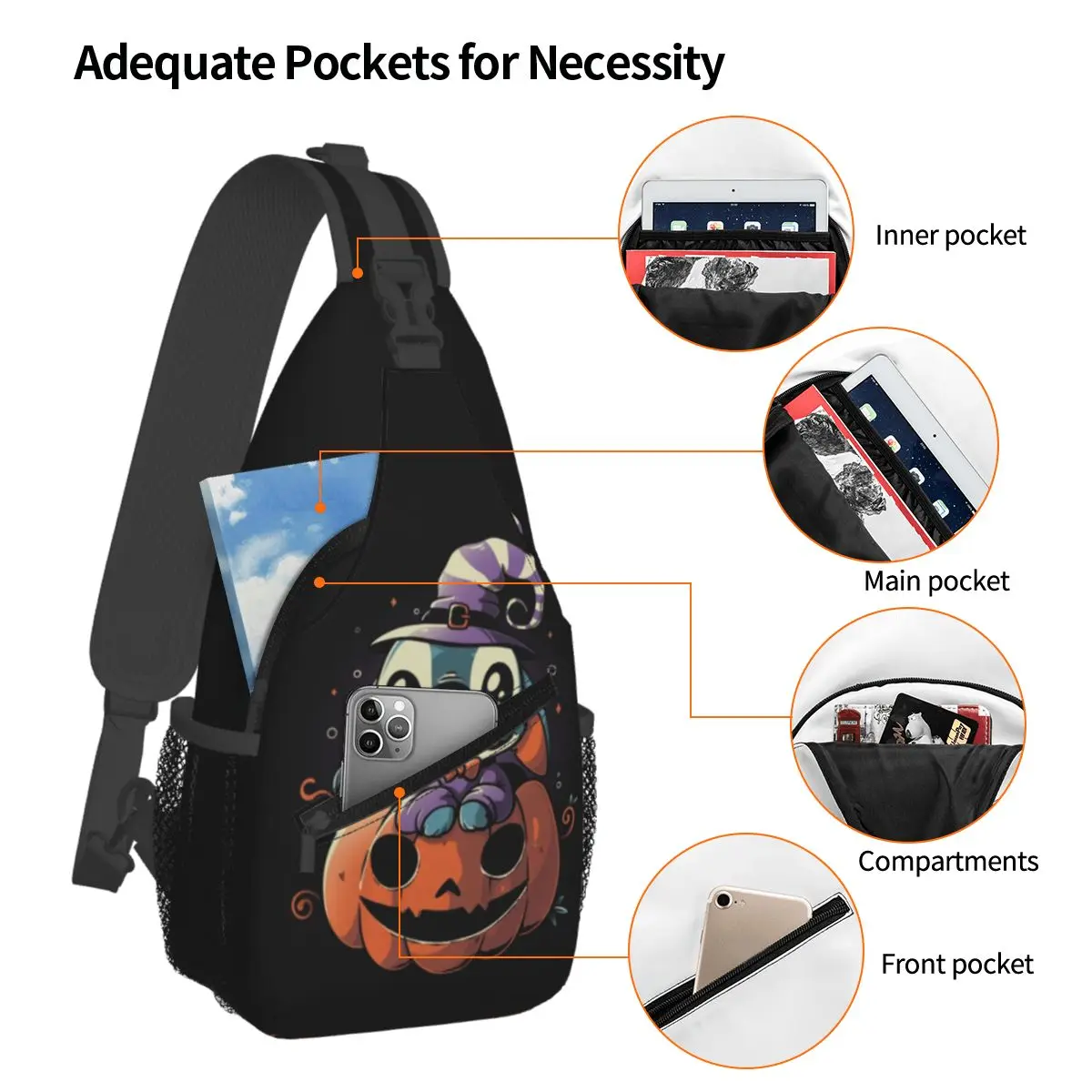 Custom Halloween Stitch Cartoon Sling Crossbody Backpack Water Resistant For Traveling Daypack Printing Shoulder Backpack