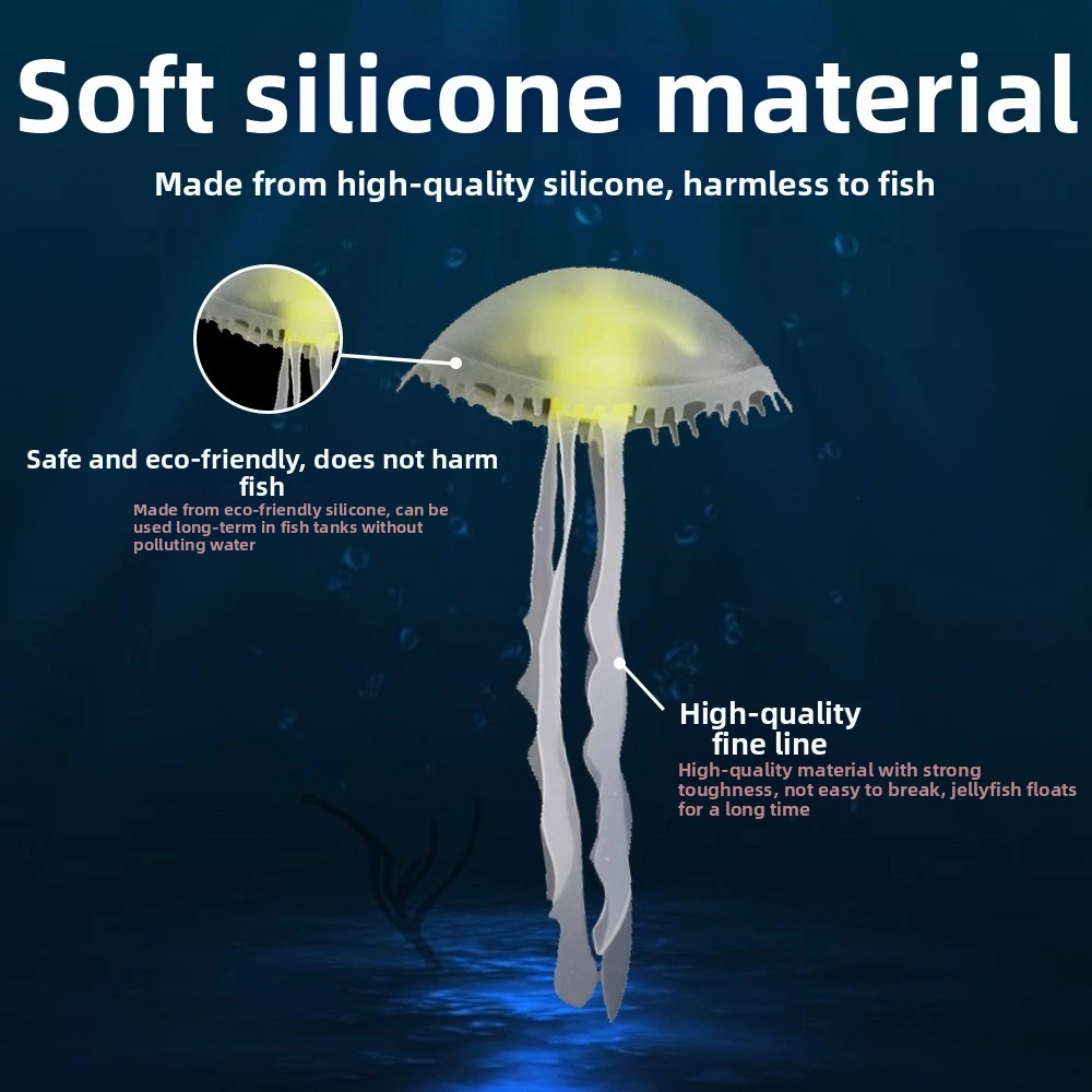 2/4Pcs Glowing Fluorescent Jellyfish Aquarium Decoration Silicone Multi-Color Underwater Landscape Ornament Floating