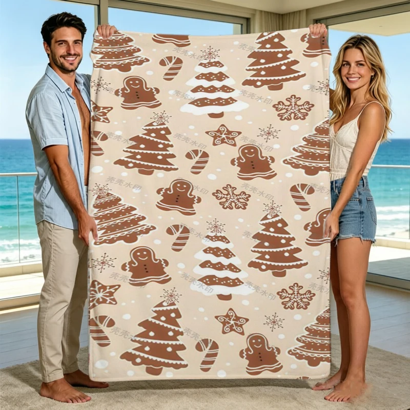 Gingerbread Tree Candy Cane Flannel Blanket For Whimsical Bedroom Decor Soft Warm Throw Blanket Wrap