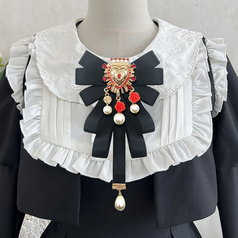 

Women's Bow Tie Vintage CourtStyle Baroque Heart Crystal Pearl Ribbon Handmade Gift Lolita Suit Shirt Accessories Collar Flowers