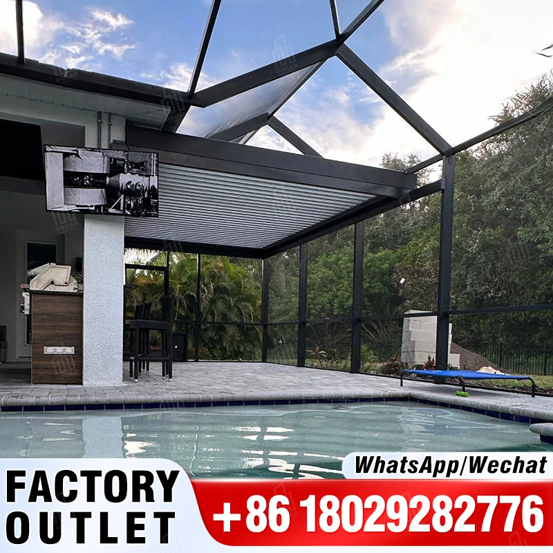 Outdoor Terrace Sunroom Opening Restaurant Gazebo Automatic PVC Pergola Garage Patio Awning PVC Retractable Roof