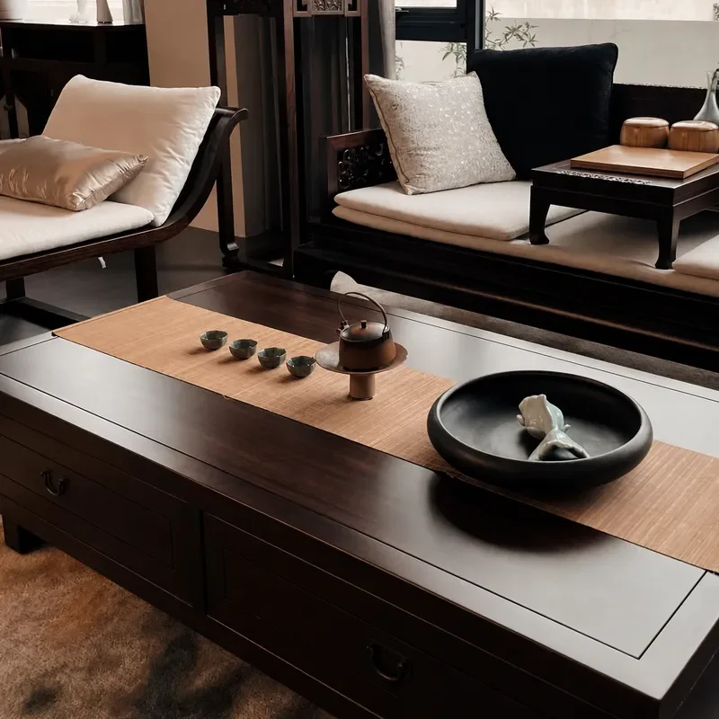 New Chinese Style Solid Wood Sofa Set Modern Simple Zen Living Room Villa High End Arhat Bed Furniture