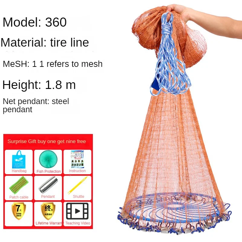 Multifilament Line/Monofilament Fishing Line Cast Net Catch Fish Network with Steel Sinker Outdoor Hand Throw Fishing Net