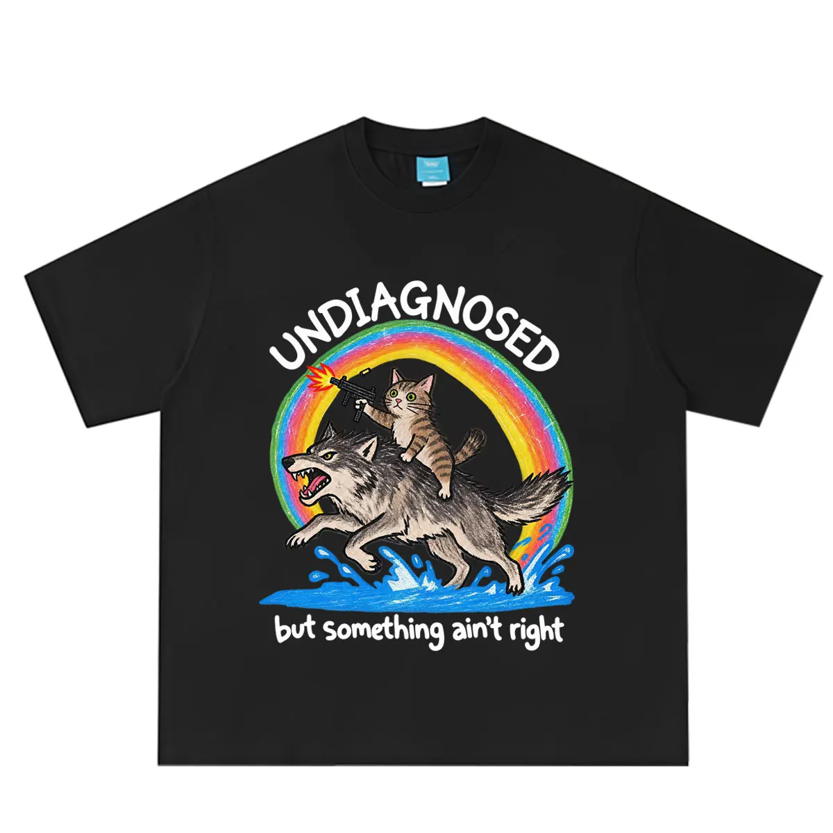 Undiagnosed But Something Ain‘t Right Horse with Cat Funny TShirt Men Women Hip-hop T Shirt Short-sleeved Casual Cotton T-shirts