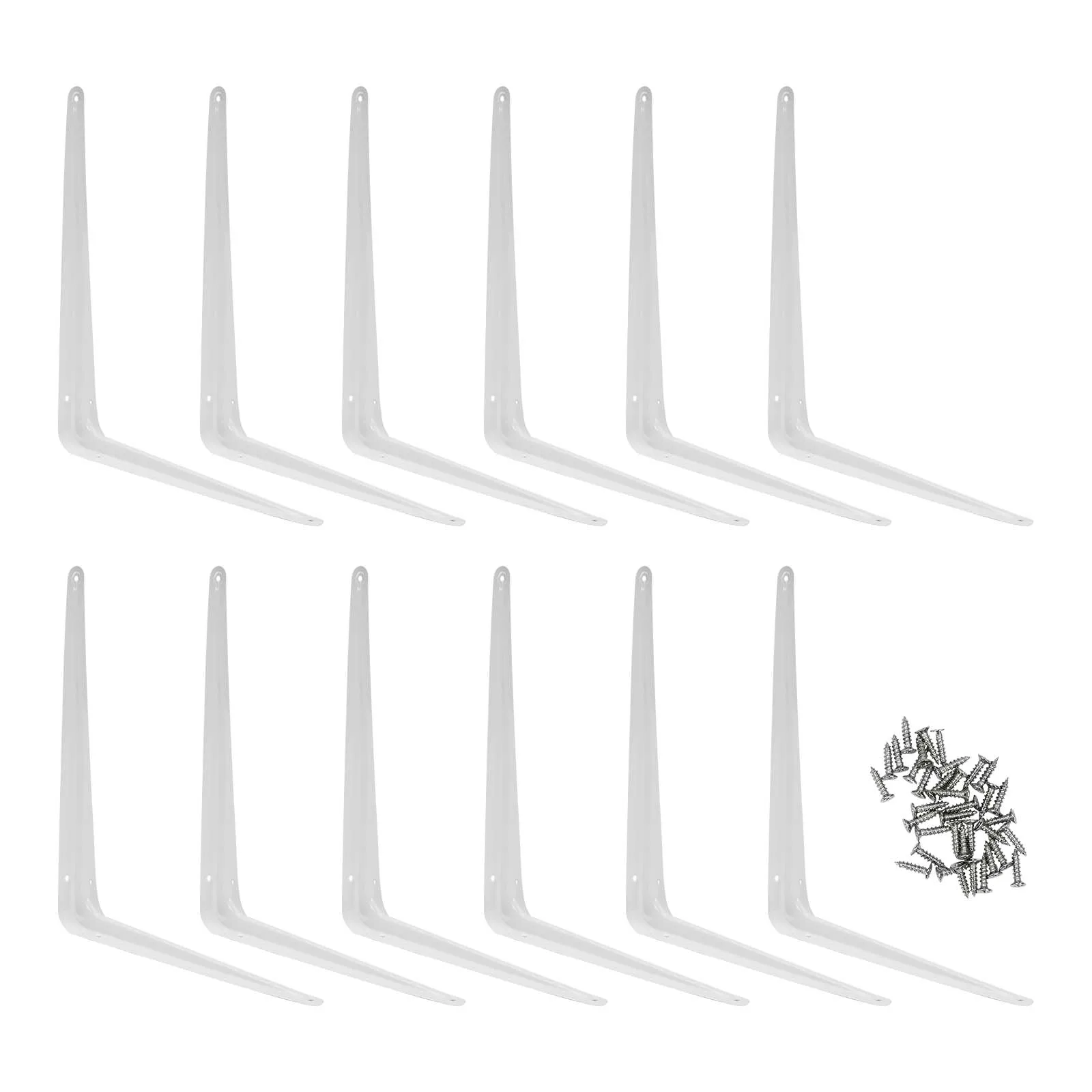 ขายึดชั้นวางของแบบหนา 10x12 นิ้ว 12 ชิ้น สีขาว—เหล็กกล้าคาร์บอน ทาสีอบป้องกันสนิม เหมาะสำหรับห้องซักรีด/ห้องเก็บของ ประหยัดพื้นที่