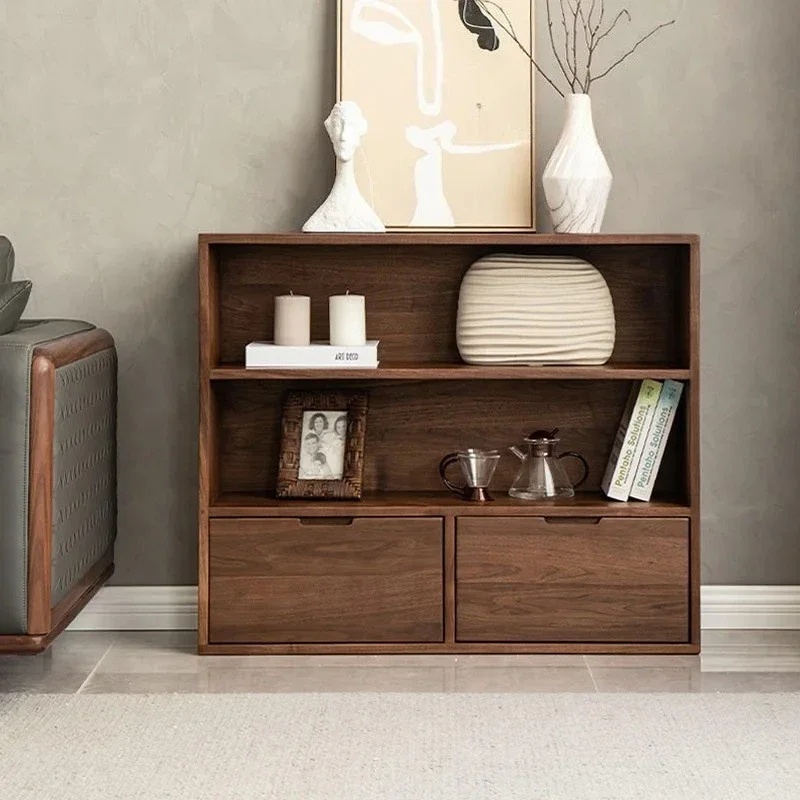 

Black Walnut Floor Storage Rack Living Room Wall Sundries Storage Cabinet Solid Wood Display Cabinet
