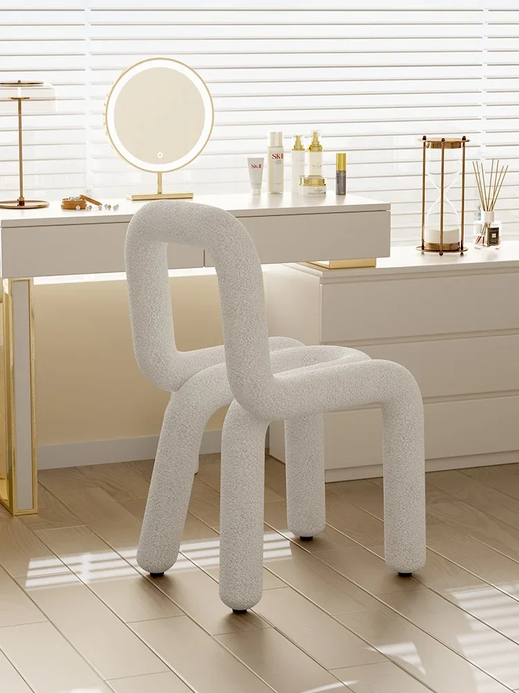 

Ins wind Fabric makeup chair designer creative bend dresser chair simple special-shaped dining chair bedroom stool furniture